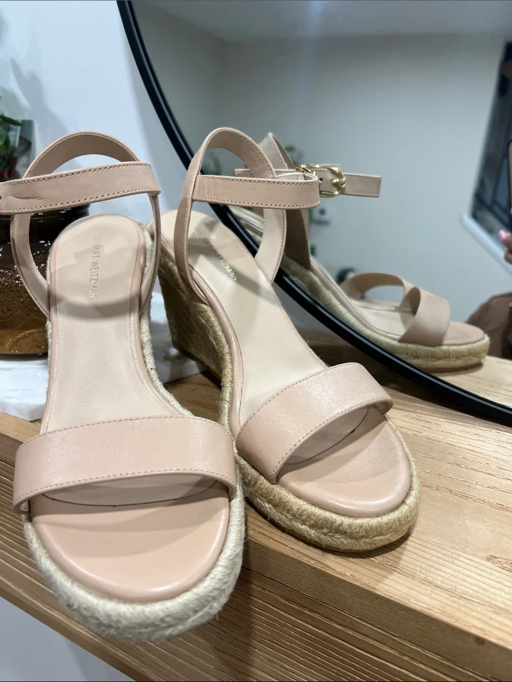 Stuart Weitzman Beige Espadrille Wedge Sandals